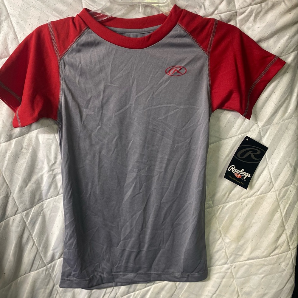 Rawlings Grey and Red Youth Small Baseball Base layer T-Shirt